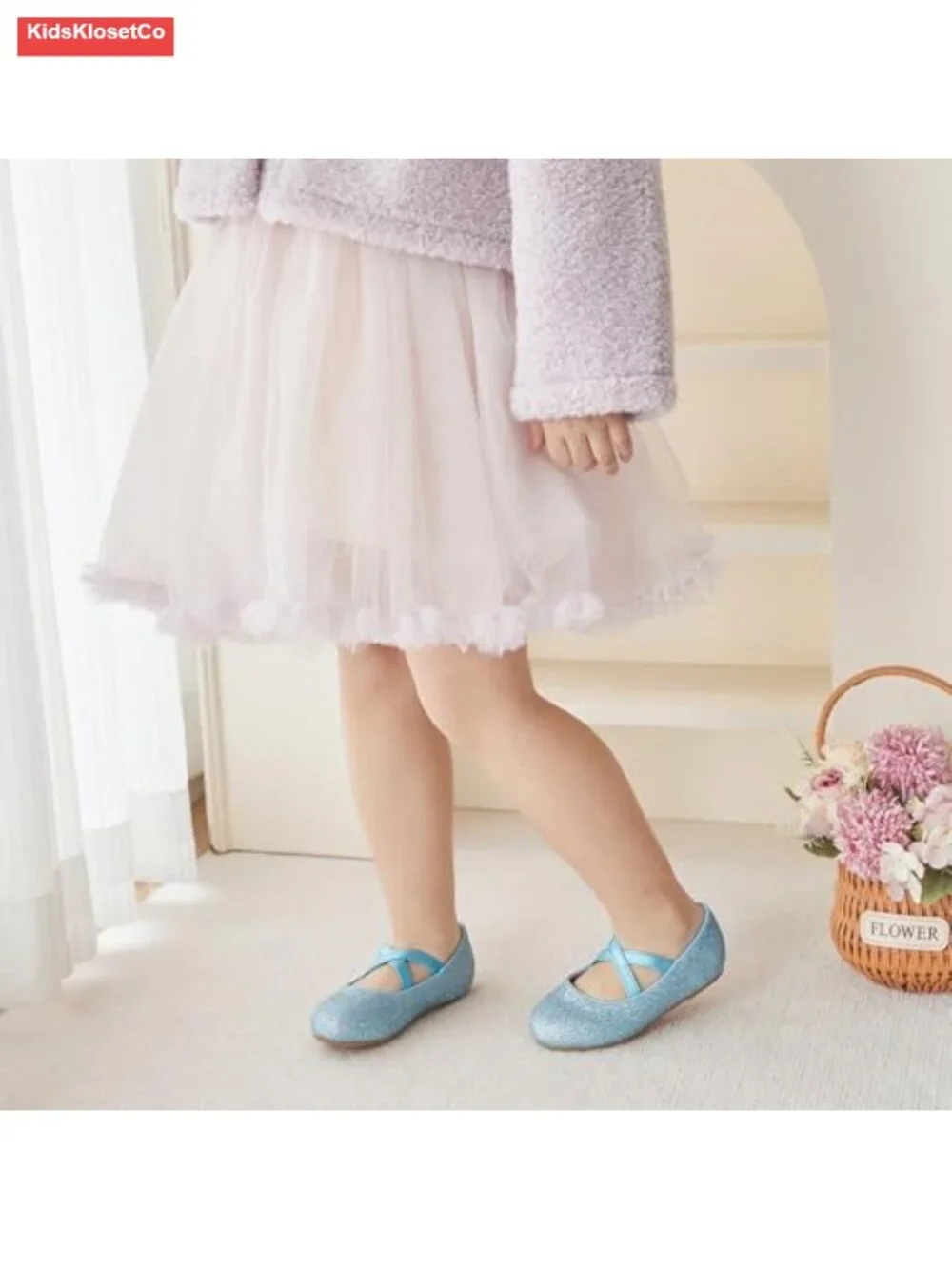 Toddler Girls Mary Jane Ballerina Flats with Elastic Strap, Non-Slip Rubber Sole
